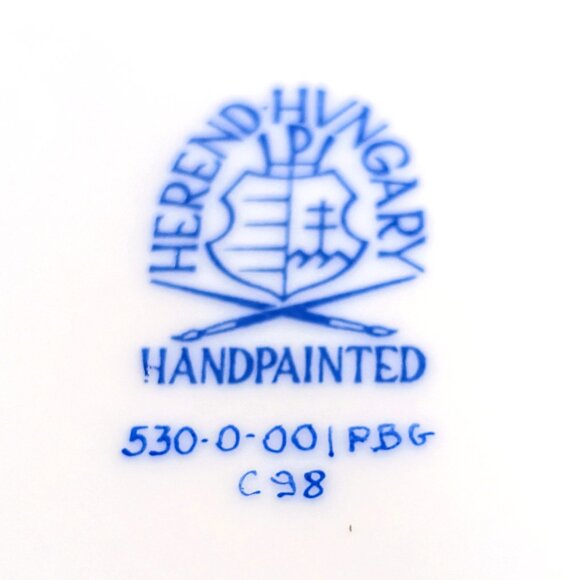 HEREND PORCELAIN HANDPAINTED BLUE GARLAND CRESCENT PLATE 530 P.B.G. C98 HUNGARY - Picture 3 of 5